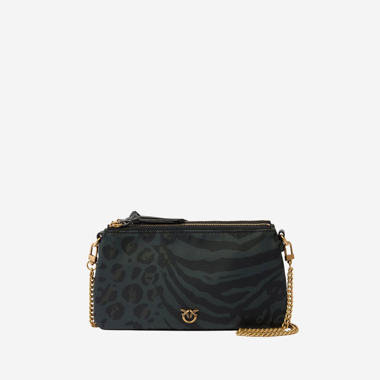 Pinko Rectangular Animal Print Shoulder Bag with Chain Strap Groen