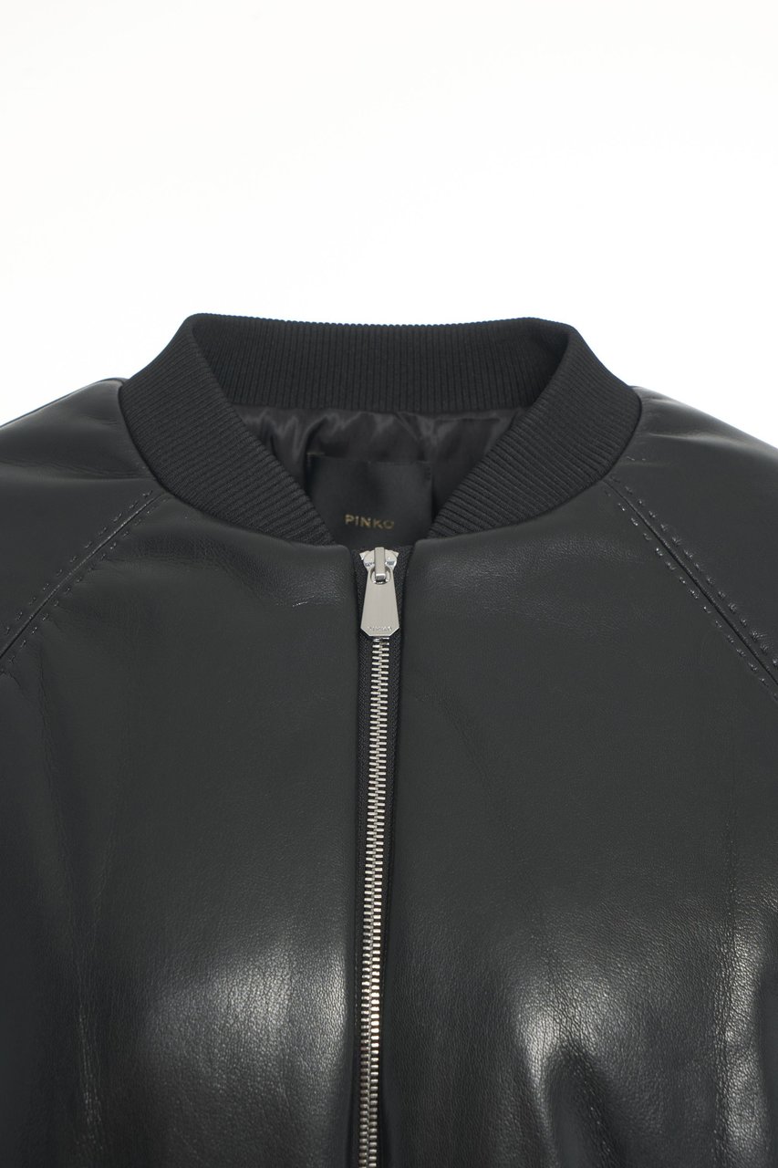 Pinko Faux leather bomber jacket Zwart