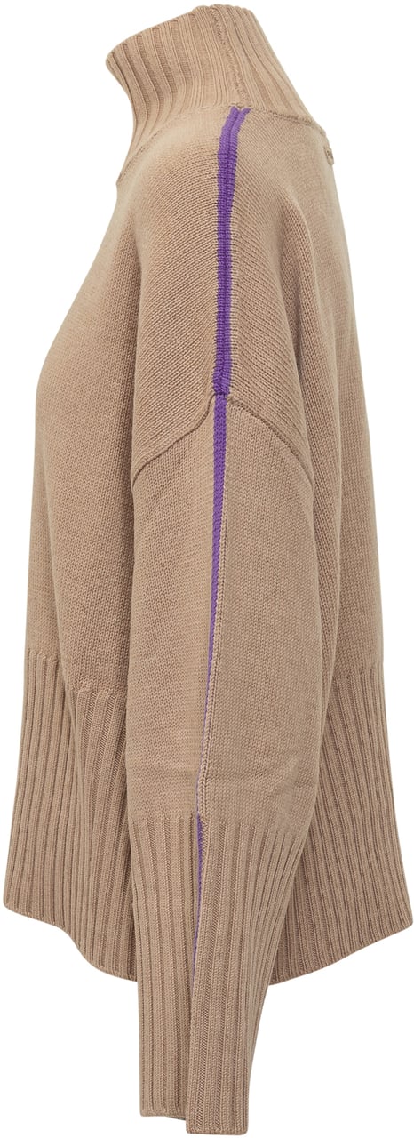 Pinko Pinko Maglia Barbados Dolcevita Beige con Riga Viola Beige