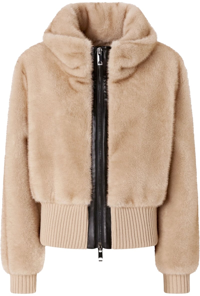 Pinko Faux fur bomber jacket Beige