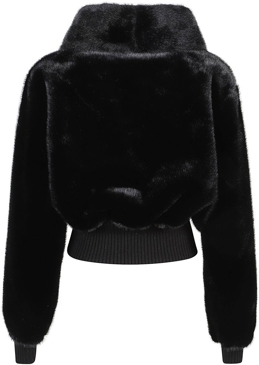Pinko Bagels Faux Fur Bomber Black Zwart