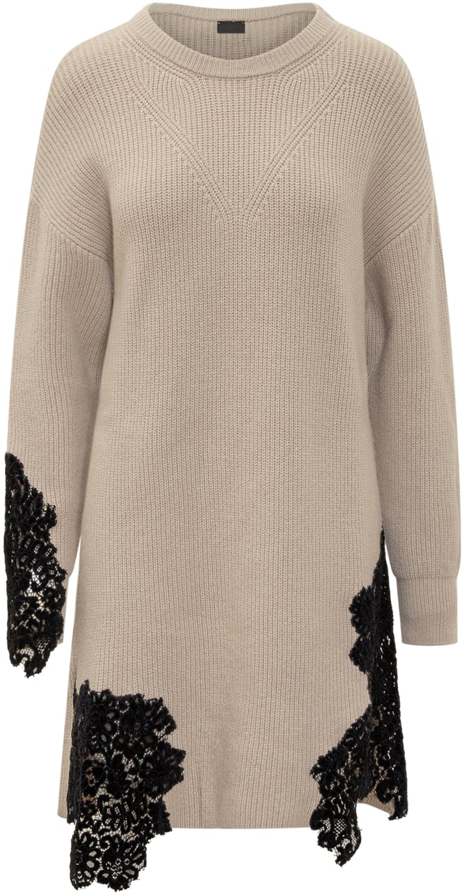 Pinko Abito Maglia Beige Con Pizzo Nero Pinko Beige