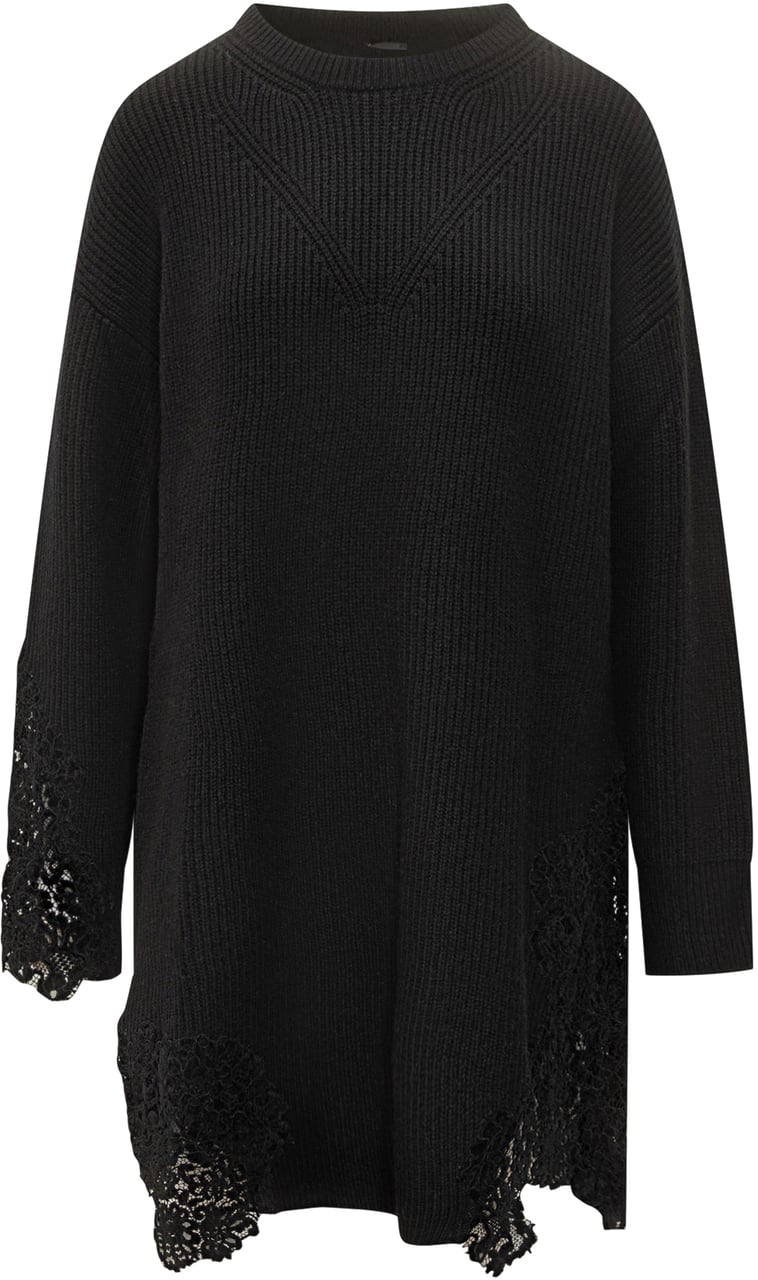 Pinko Pinko Abito Maglia Nero con Inserti in Pizzo Zwart