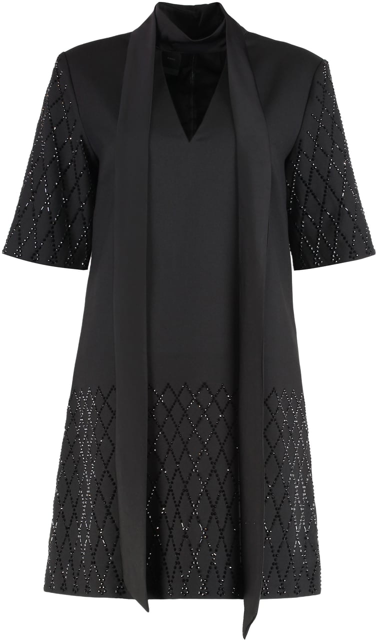 Pinko T-shirt dress with rhinestones Zwart