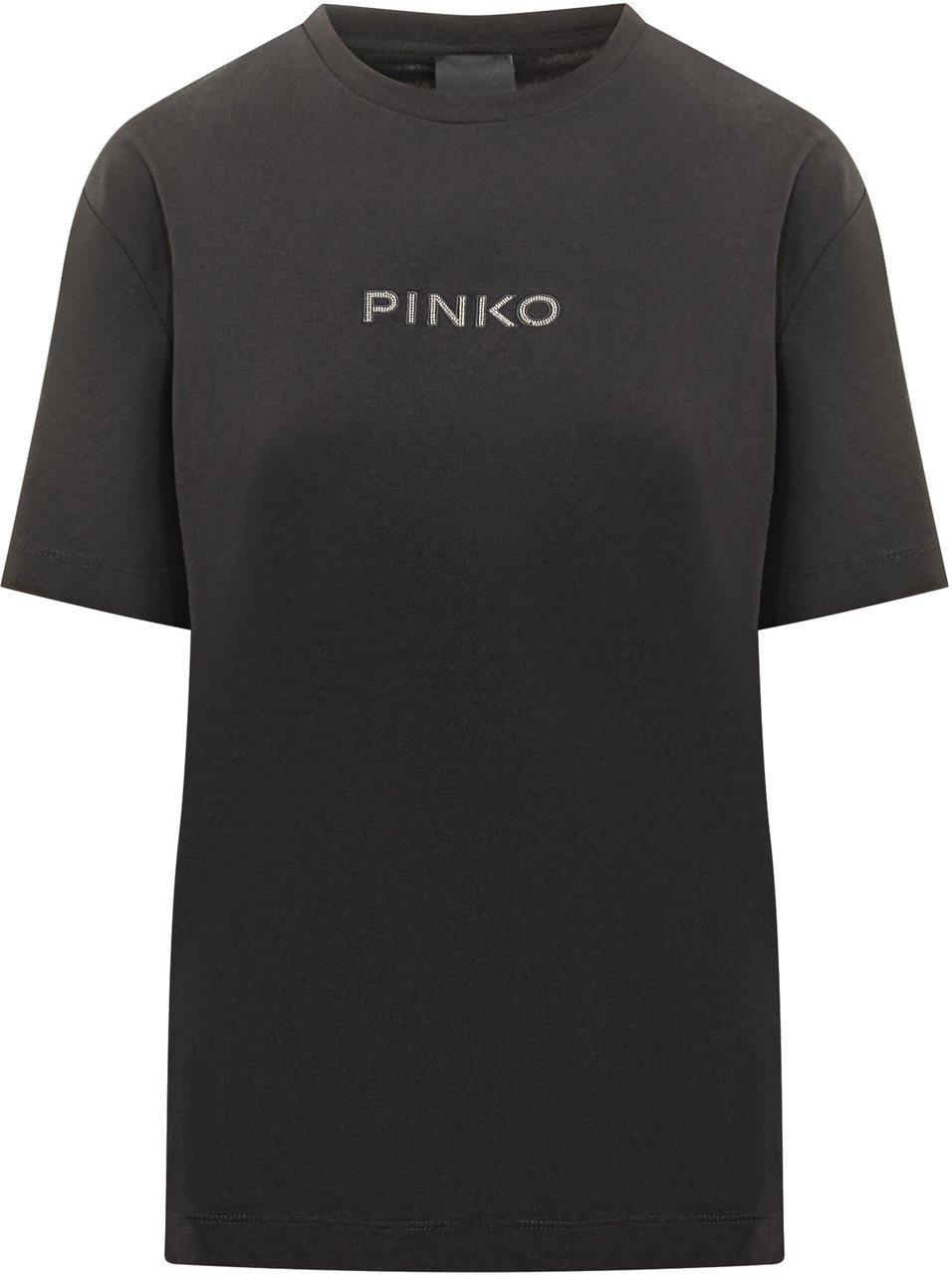 Pinko Pinko T-shirt Nera con Logo Strass Donna Donkergrijs