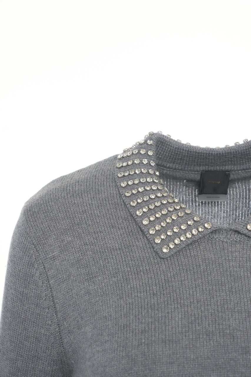 Pinko Knit Sweater with Rhinestones 'Ventotene' Beige
