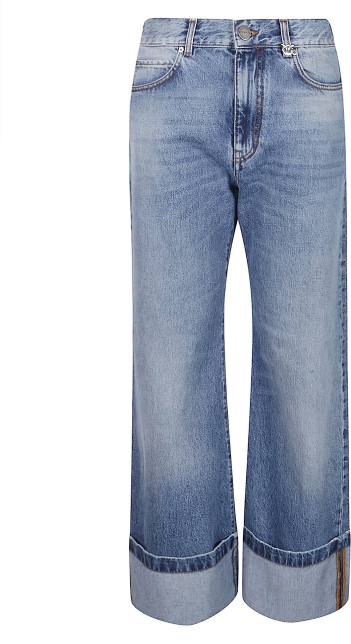 Pinko Wanda Wide Leg Turn Up Jeans Blue Blauw