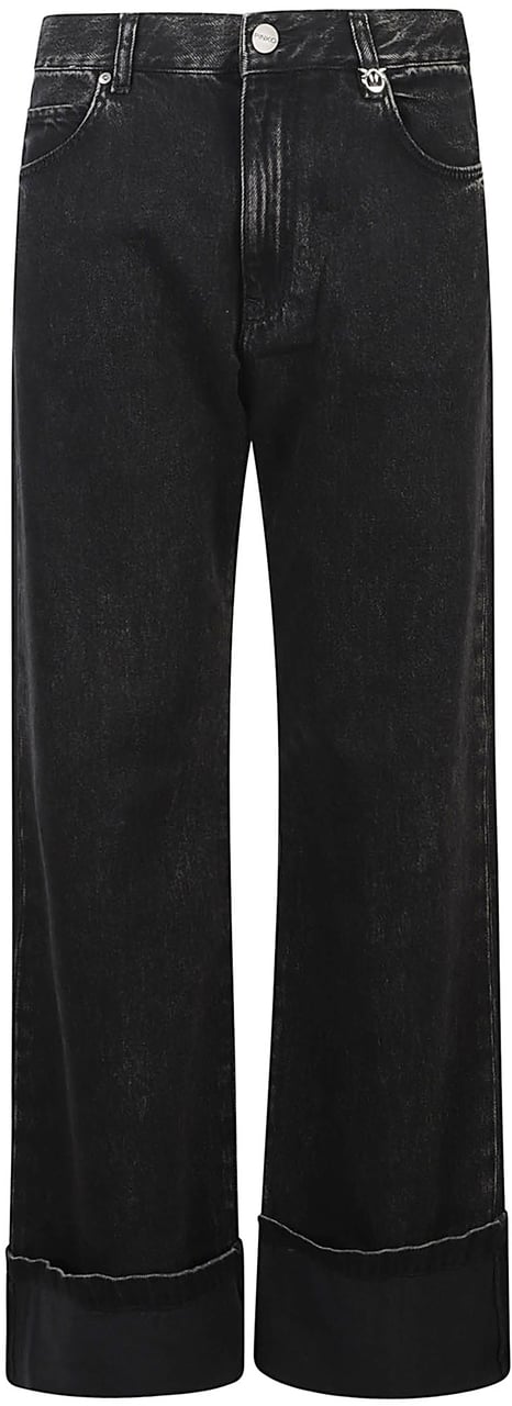 Pinko Wanda Wide Leg Turn Up Jeans Black Zwart