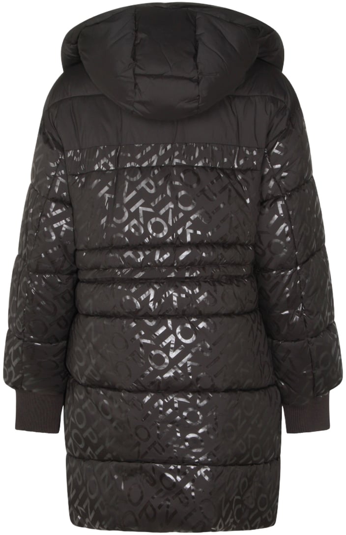 Pinko Long Padded Coat With Quilted Design And Glossy Monogram Zwart