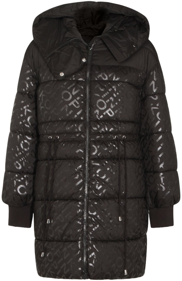 Pinko Long Padded Coat With Quilted Design And Glossy Monogram Zwart