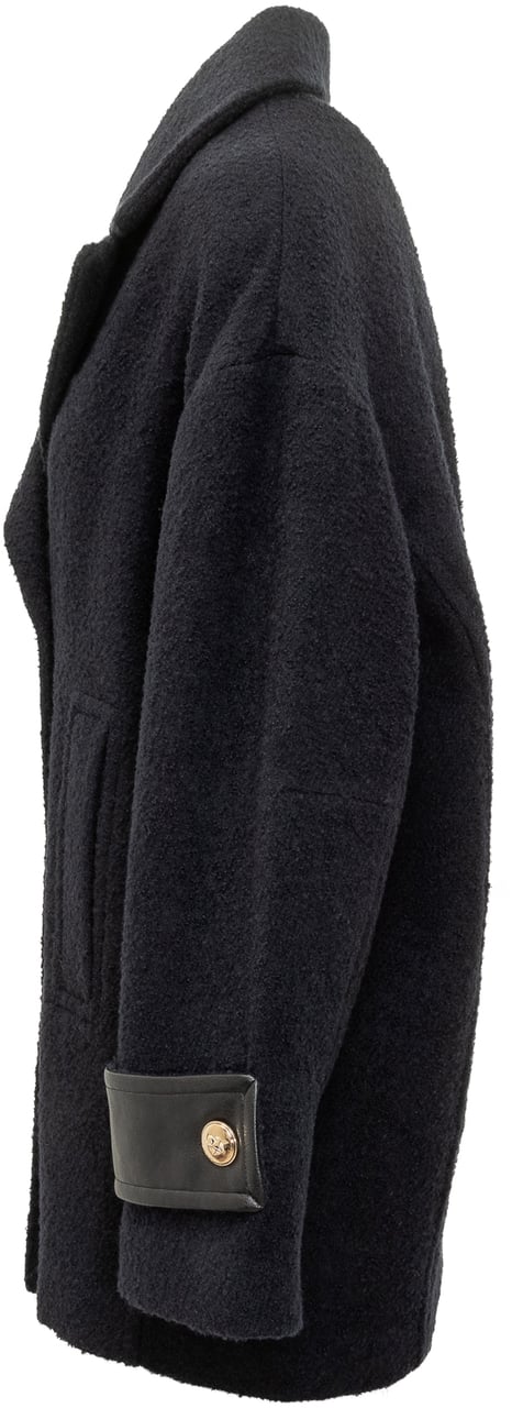 Pinko Pinko Cappotto Canederli Doppiopetto con Dettagli in Pelle Blauw