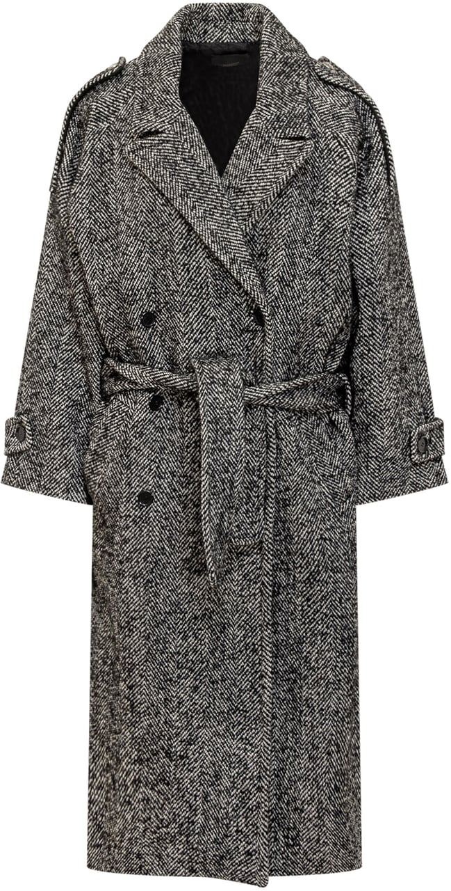 Pinko Pinko Cappotto Carrube in Lana Chevron Donkergrijs