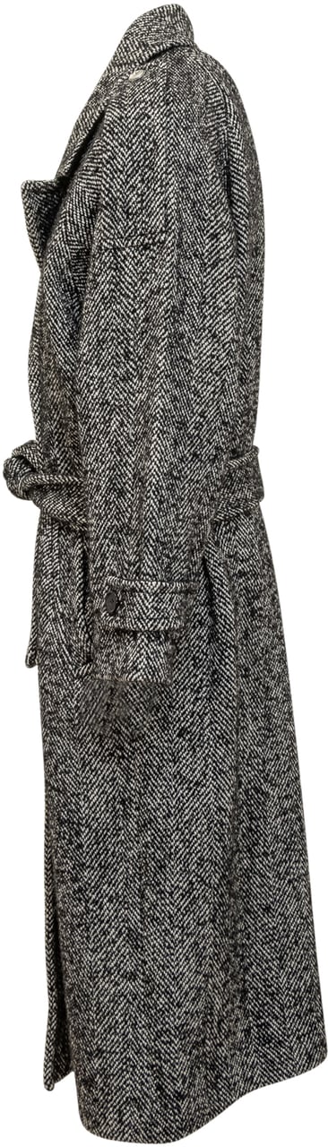 Pinko Pinko Cappotto Carrube in Lana Chevron Donkergrijs