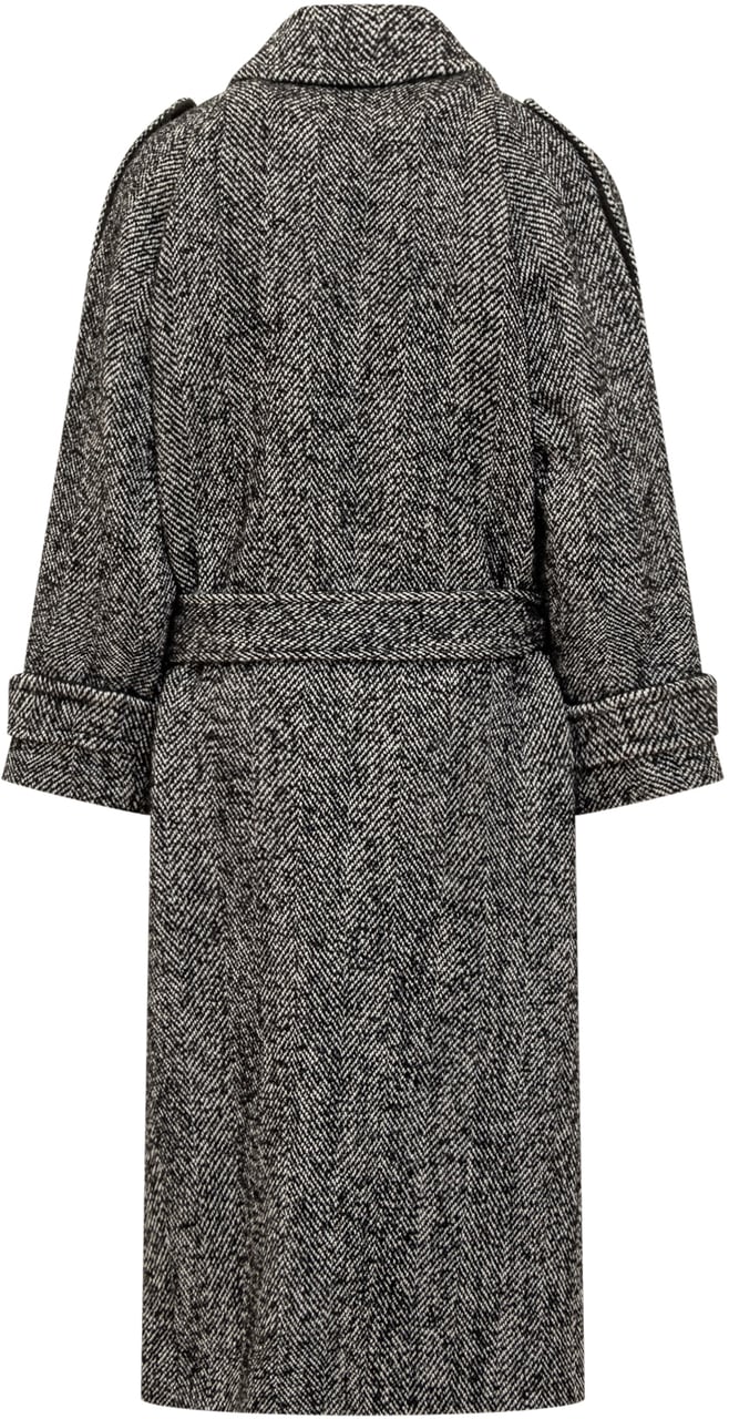 Pinko Pinko Cappotto Carrube in Lana Chevron Donkergrijs