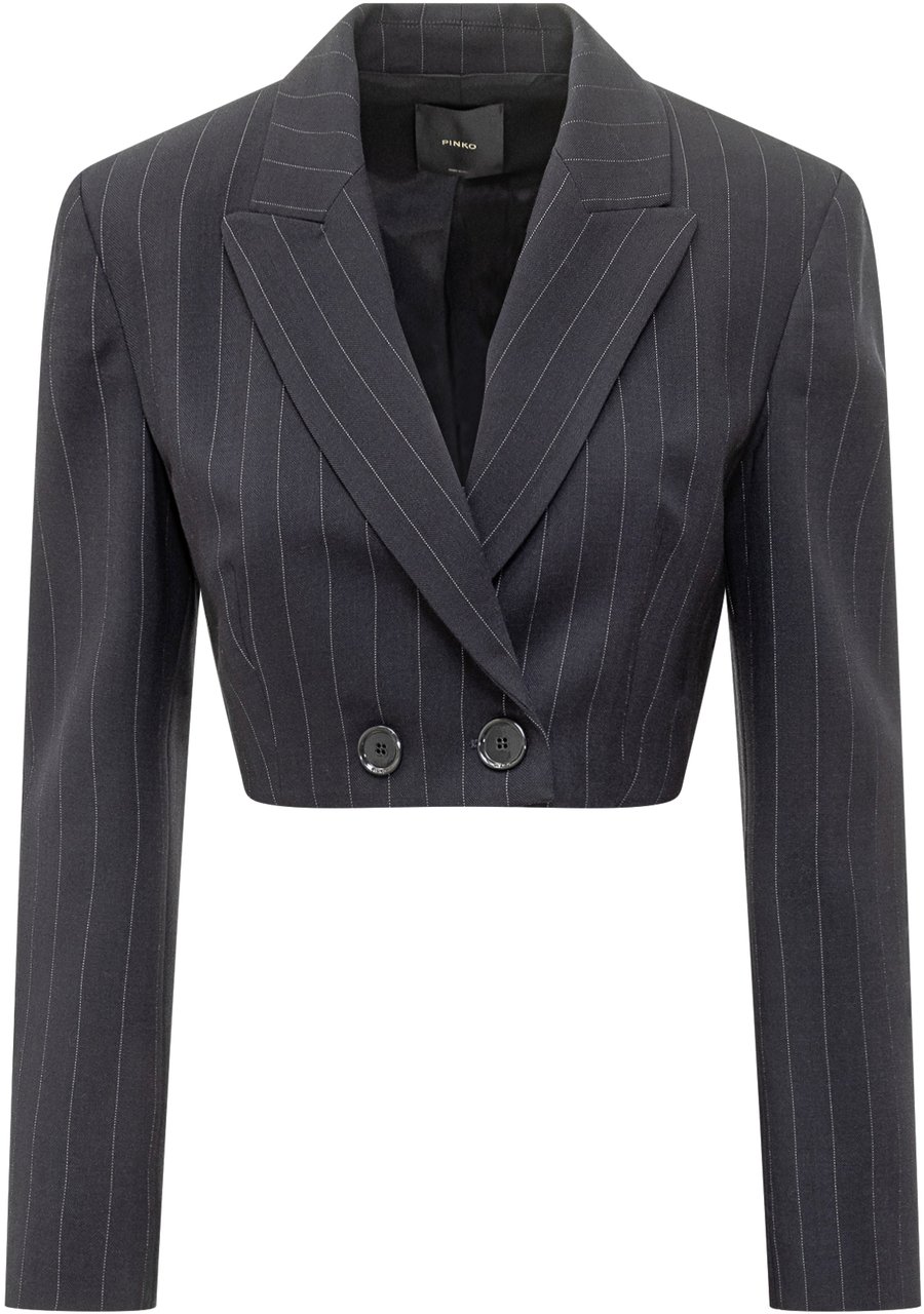 Pinko Pinko Giacca Scamorza Cropped a Righe con Doppiopetto Donkergrijs