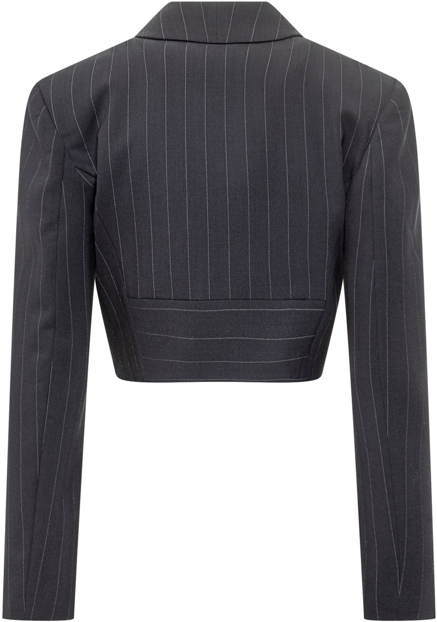 Pinko Pinko Giacca Scamorza Cropped a Righe con Doppiopetto Donkergrijs