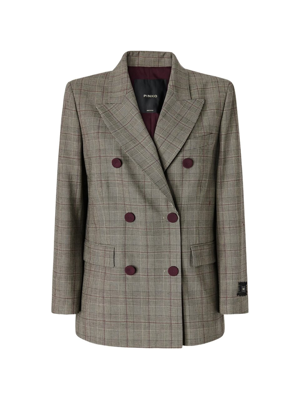 Pinko Double-Breasted Blazer With Checkered Pattern And Contrasting Buttons Grijs