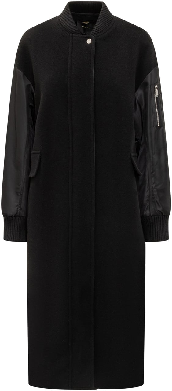Pinko Pinko Cappotto Lungo Bomber in Lana e Nylon Zwart