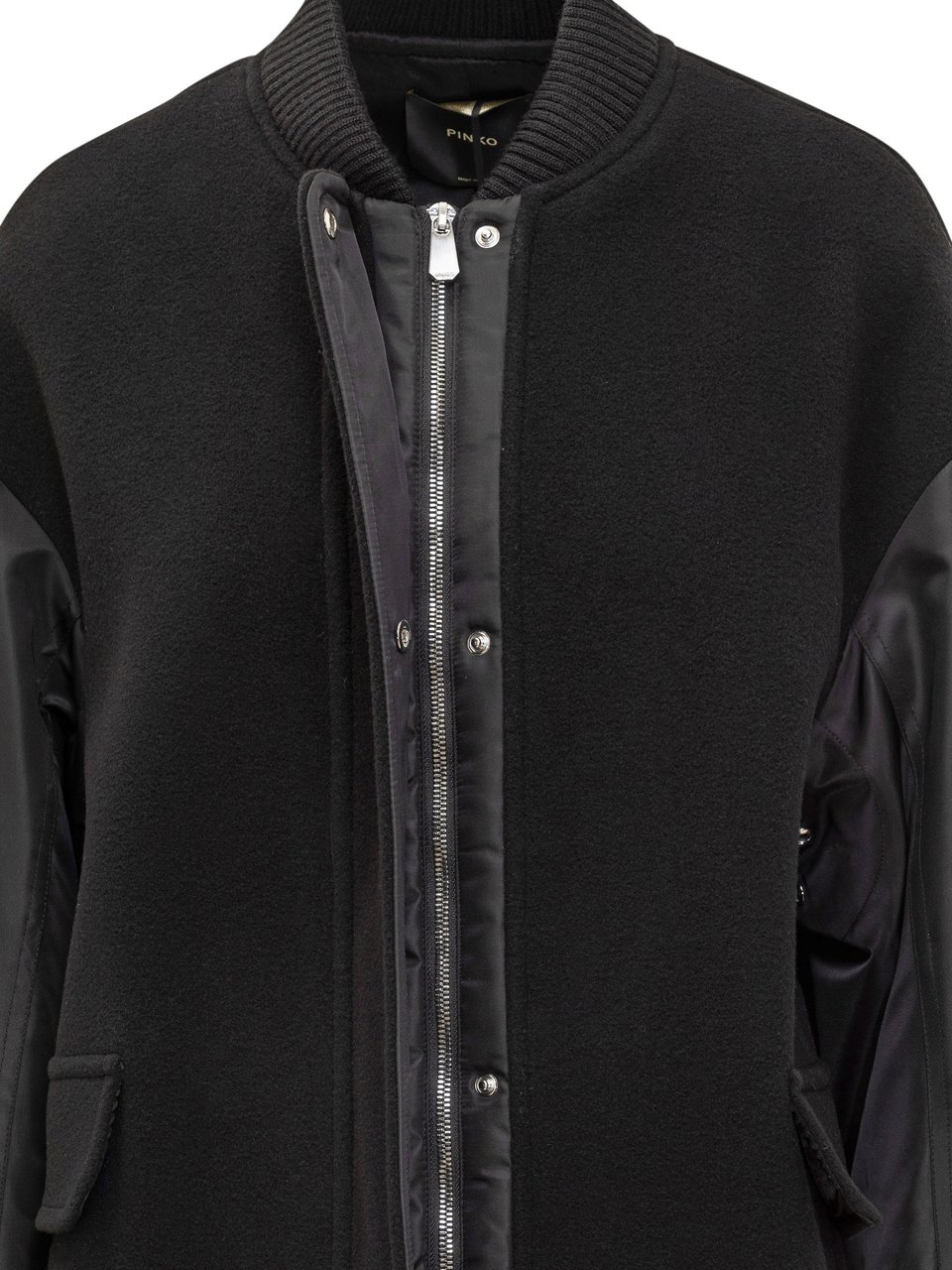 Pinko Pinko Cappotto Lungo Bomber in Lana e Nylon Zwart