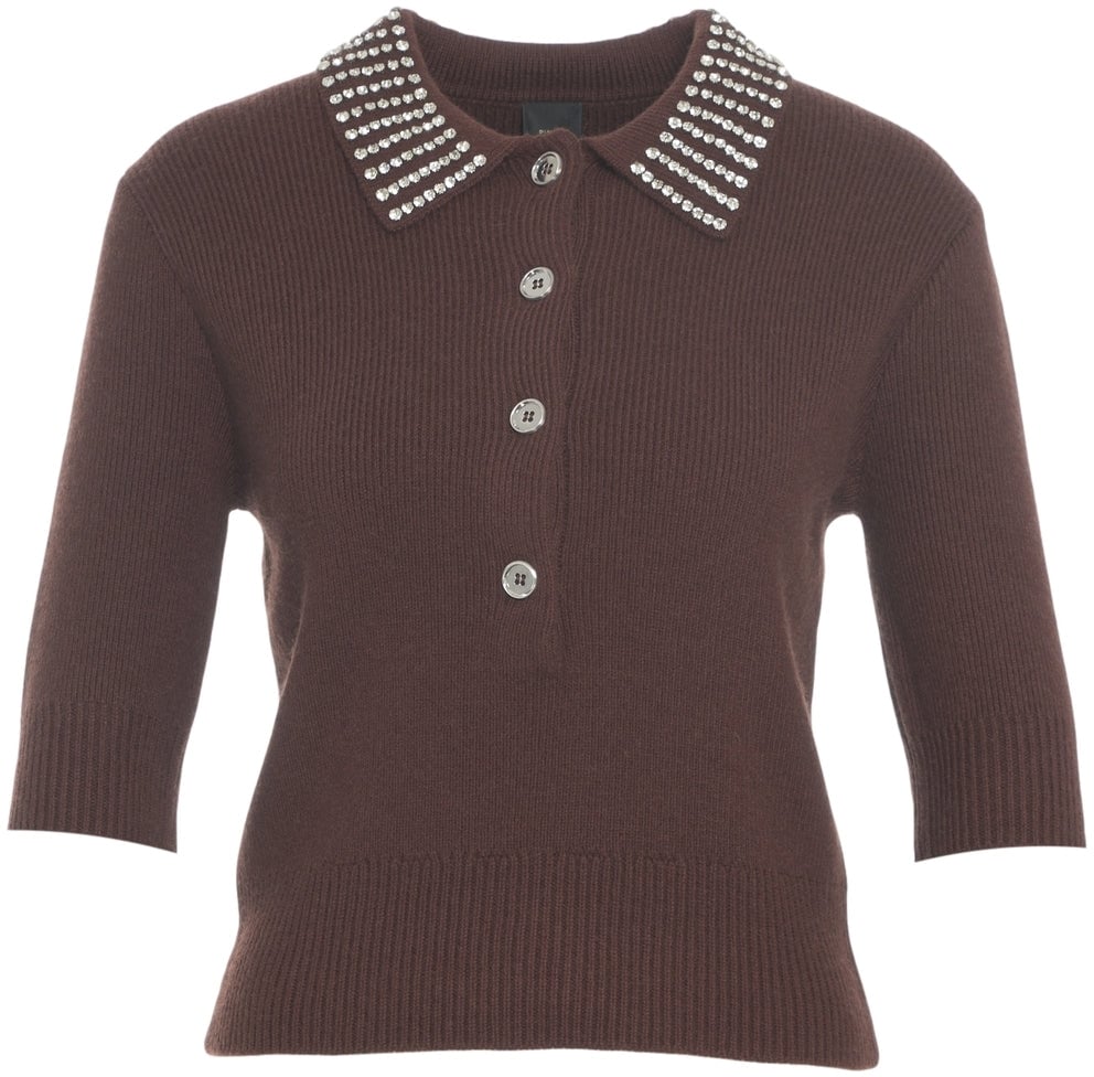 Pinko Knit Pullover with Rhinestone Embellishment Bruin