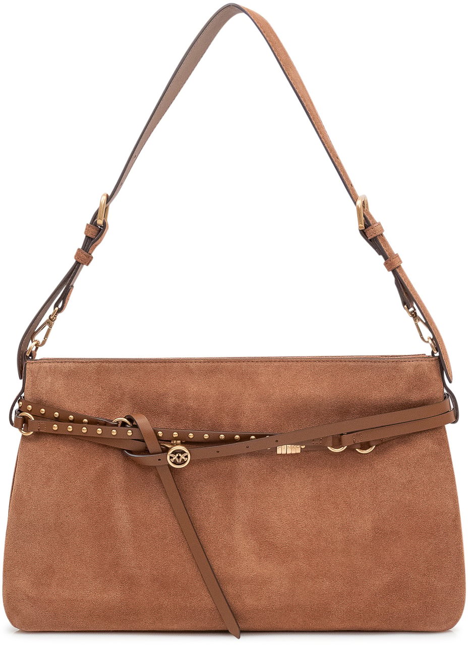Pinko Borsa a Spalla con Cinturino e Borchie Beige