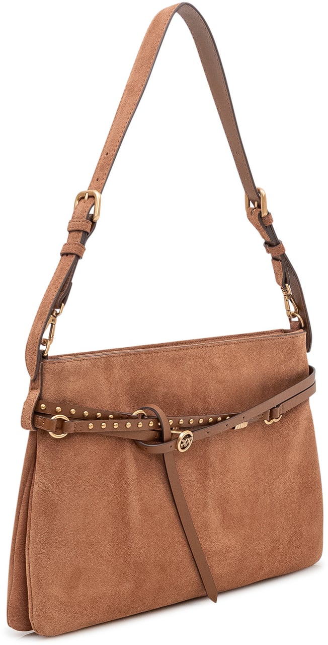 Pinko Borsa a Spalla con Cinturino e Borchie Beige