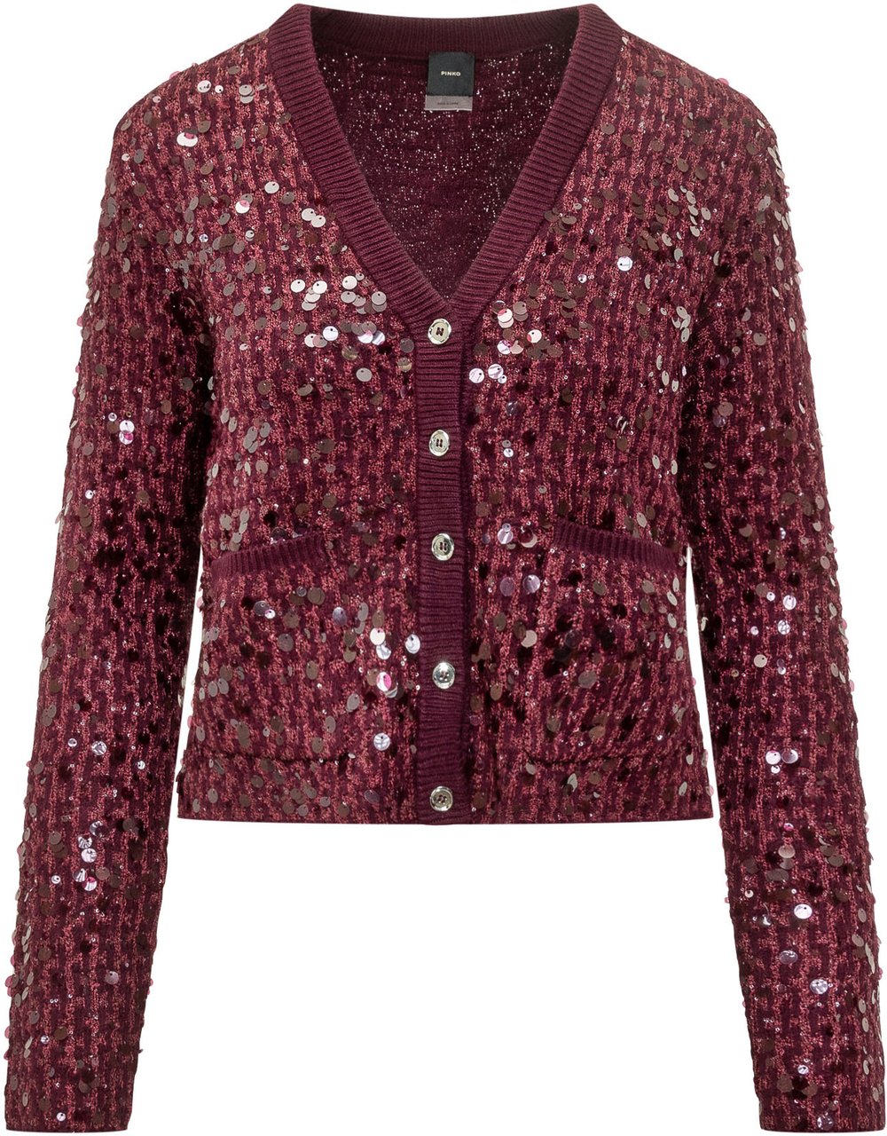 Pinko Pinko Cardigan Mamma Mia con Paillettes Bordeaux Maroon