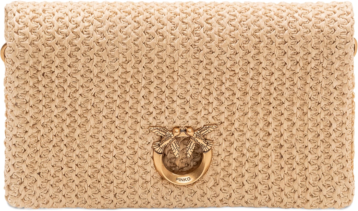 Pinko Borsa Click Soft con Patta e Trama Intrecciata Beige