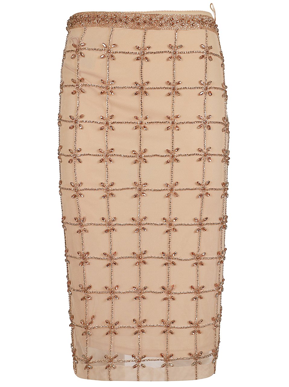 Pinko Geometric Embroidered Tulle Midi Skirt Neutraal