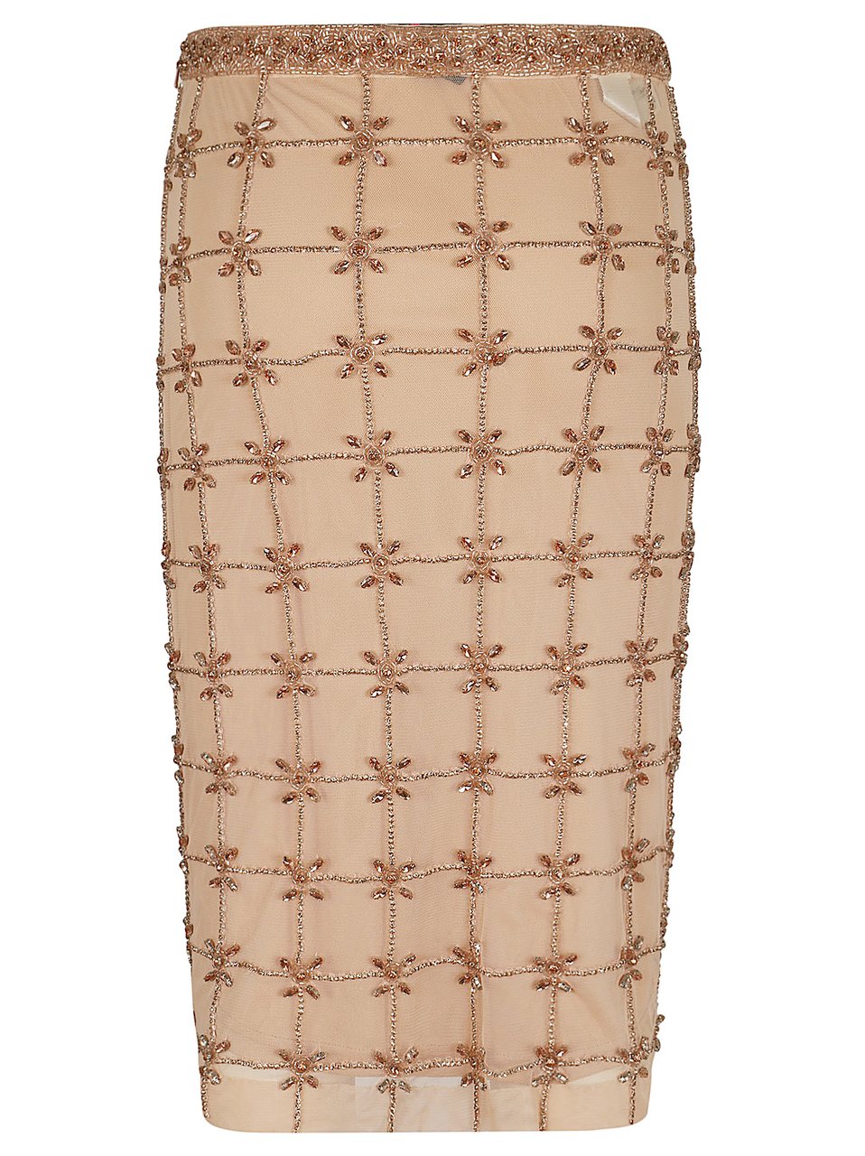 Pinko Geometric Embroidered Tulle Midi Skirt Neutraal
