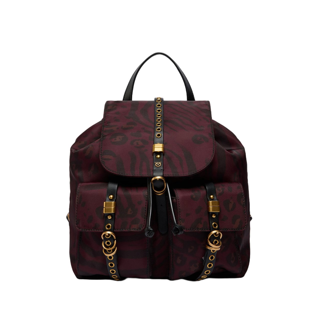Pinko Nylon Backpack with Flap Closure and Signature Love Birds Logo Zwart