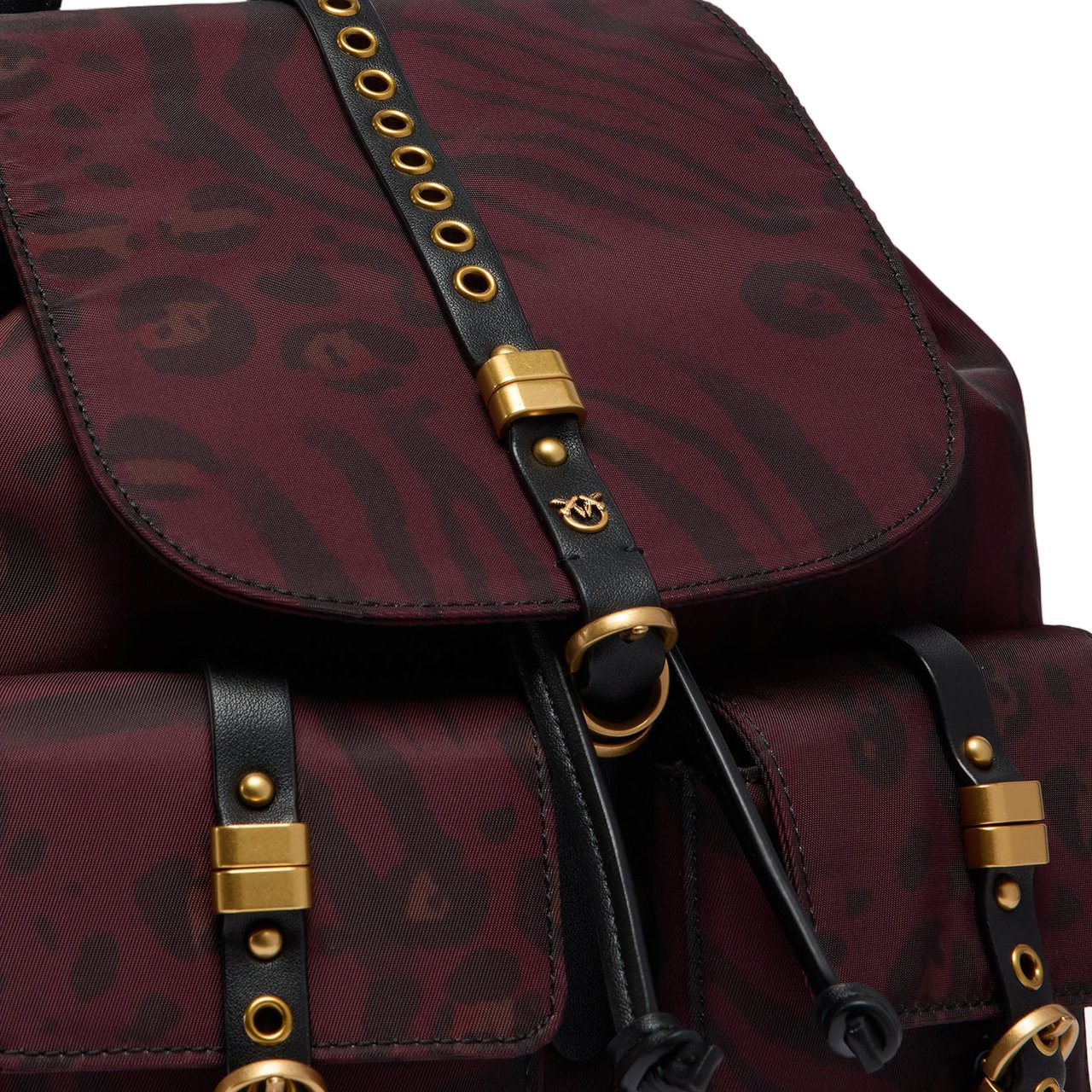 Pinko Nylon Backpack with Flap Closure and Signature Love Birds Logo Zwart