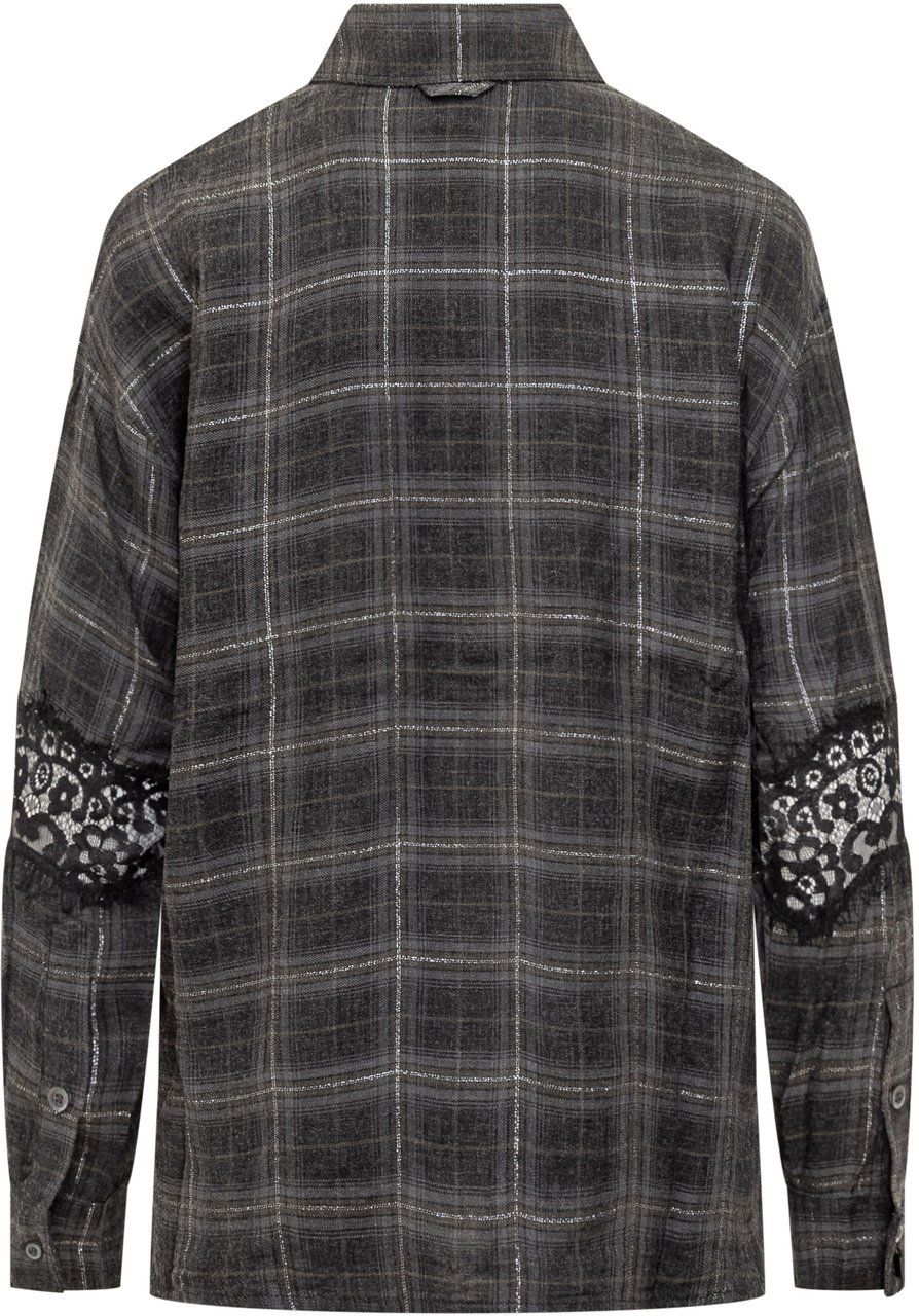 Pinko Pinko Camicia Reina a Quadri con Pizzo Nero Donkergrijs