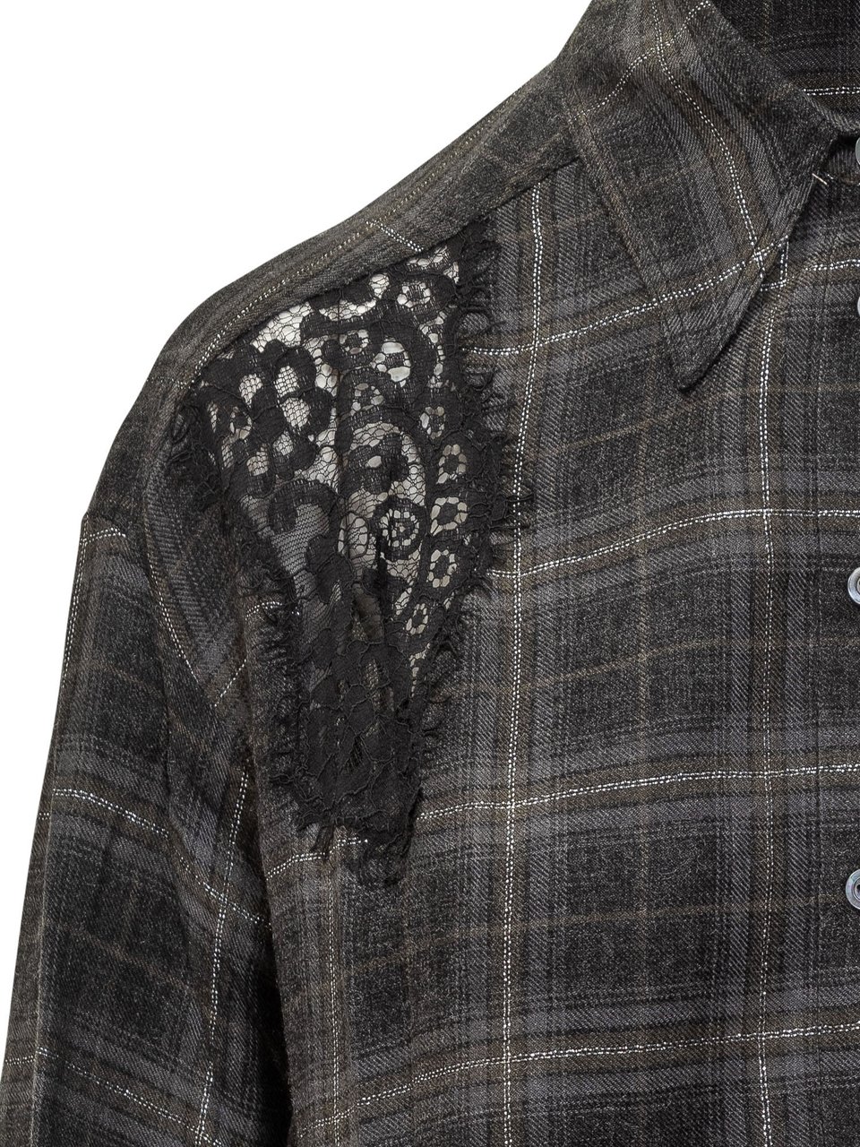 Pinko Pinko Camicia Reina a Quadri con Pizzo Nero Donkergrijs