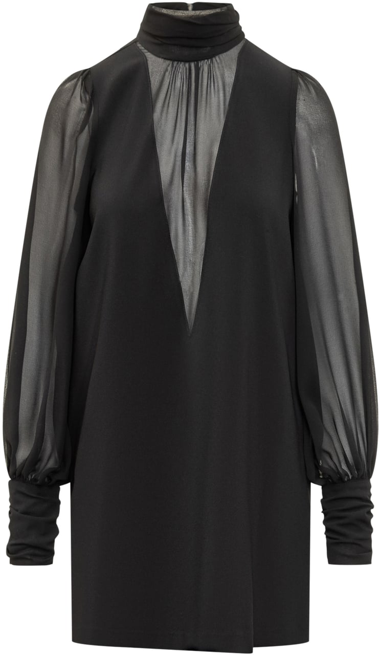 Pinko Abito Corto Pinko Nero con Maniche Trasparenti Zwart