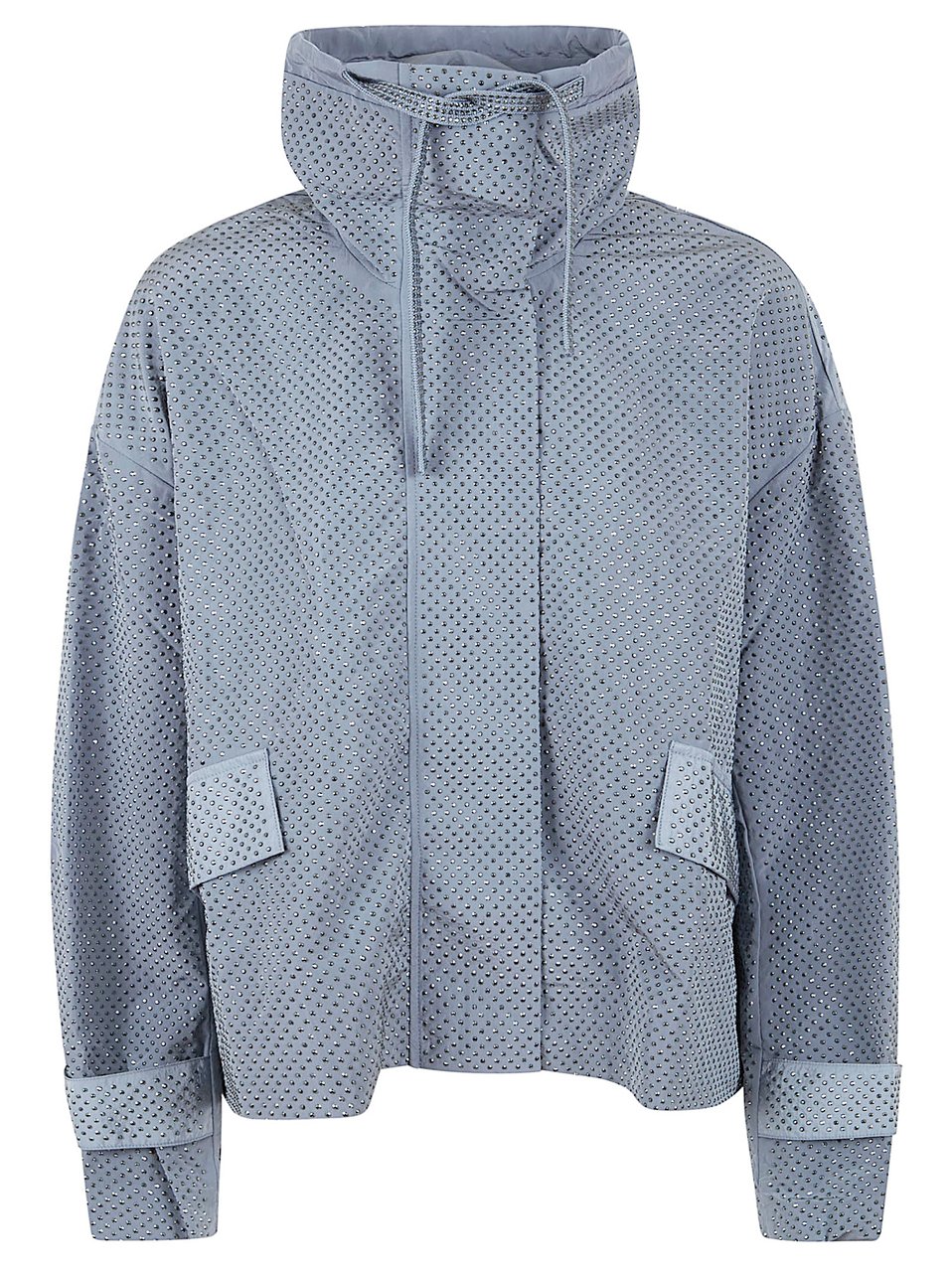 Pinko Technical Canvas Blouson Jacket with Rhinestone Embellishments Grijs