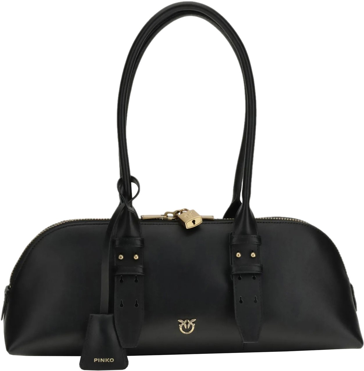 Pinko Black Bowling Bag Horizontal Big Handbag Zwart