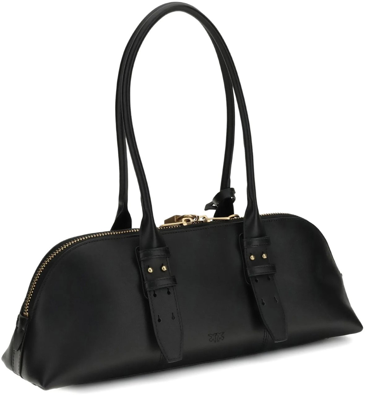 Pinko Black Bowling Bag Horizontal Big Handbag Zwart