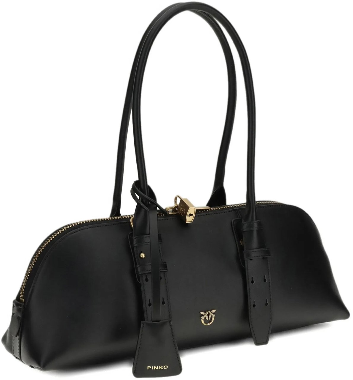 Pinko Black Bowling Bag Horizontal Big Handbag Zwart