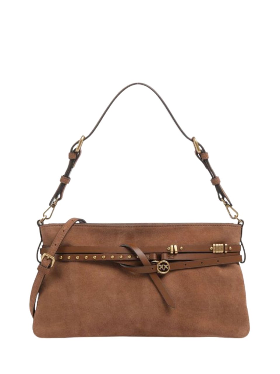 Pinko Classic Suede Gold-tone Handbag Bruin