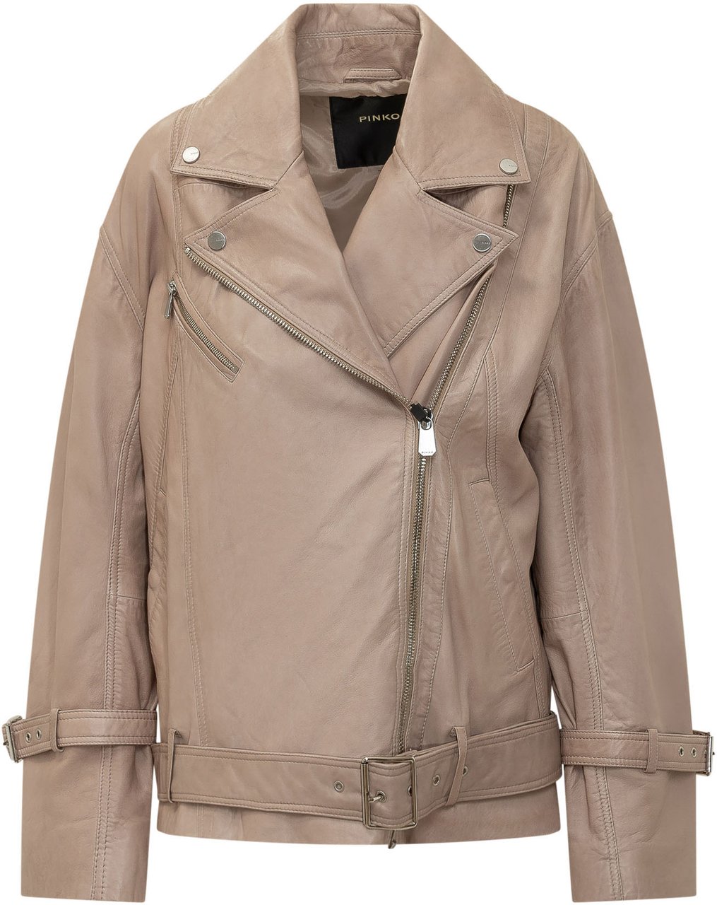 Pinko Giacca Biker Candy con Cintura e Zip Beige