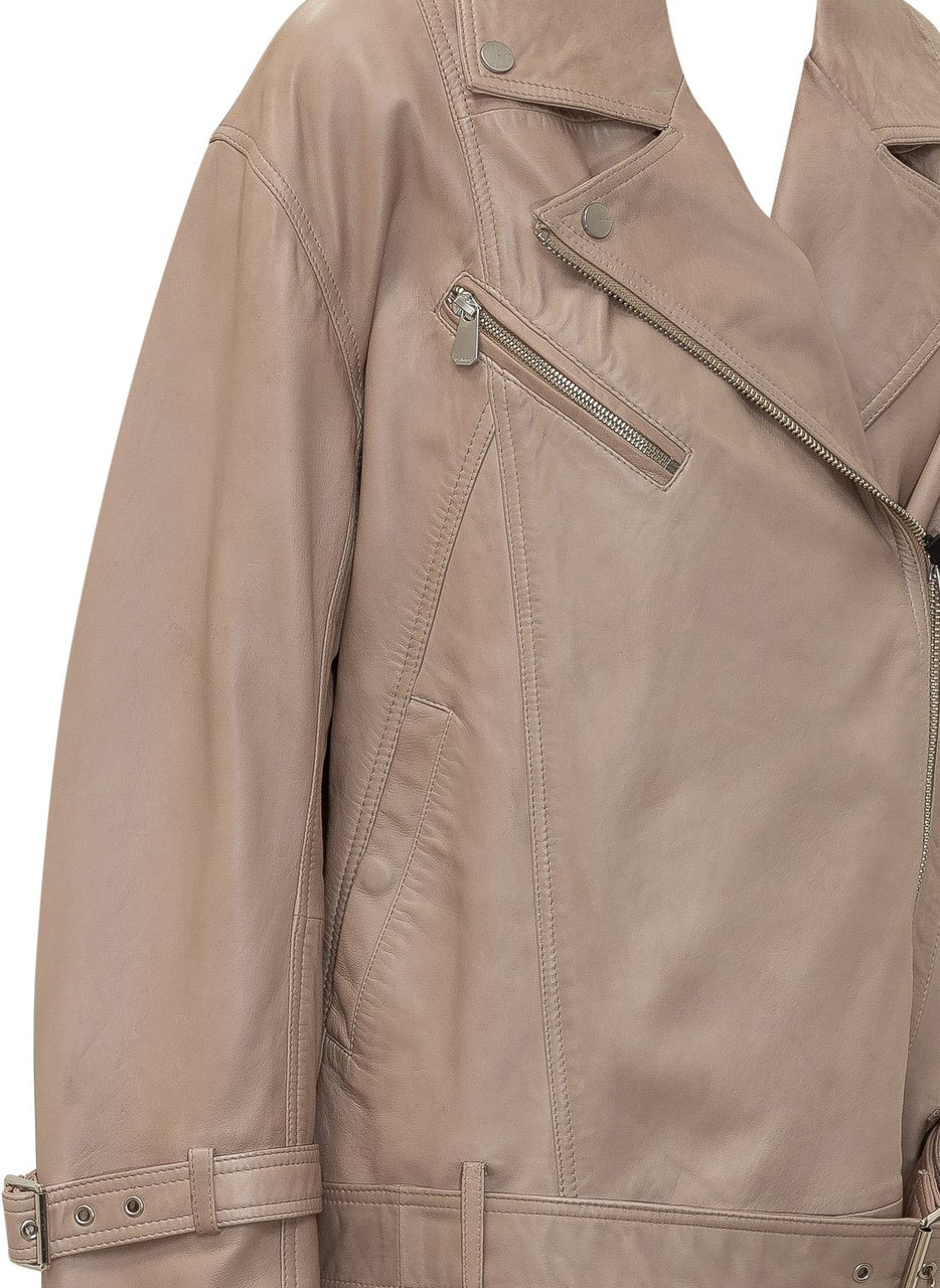 Pinko Giacca Biker Candy con Cintura e Zip Beige