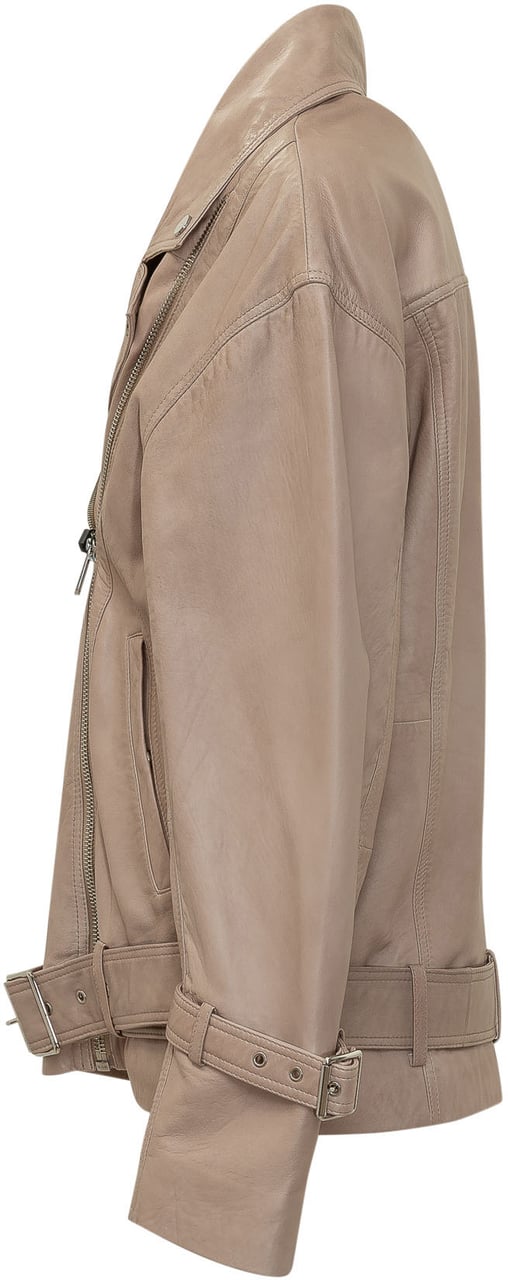 Pinko Giacca Biker Candy con Cintura e Zip Beige