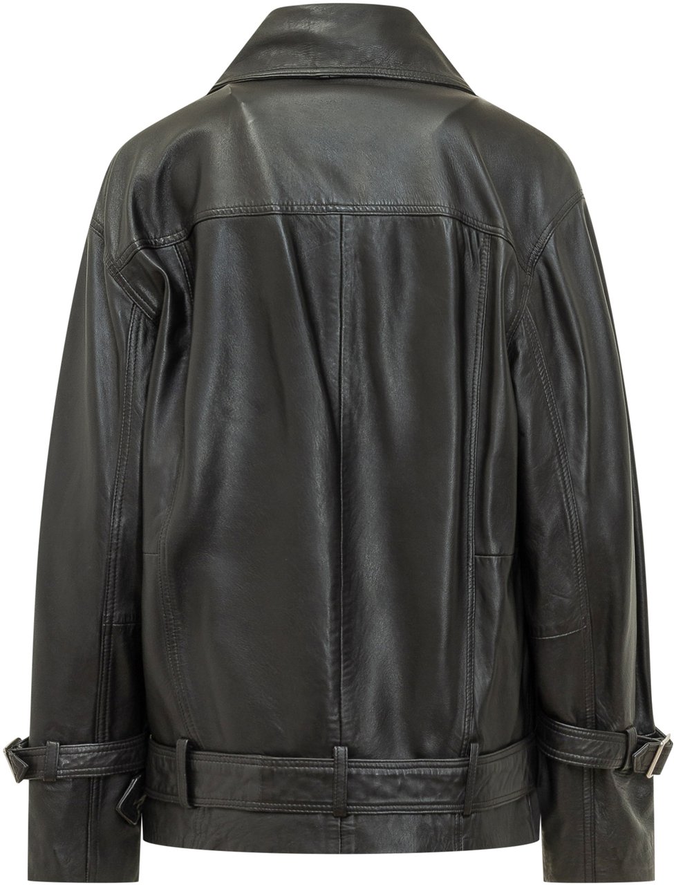 Pinko Giacca biker in pelle con cintura Zwart