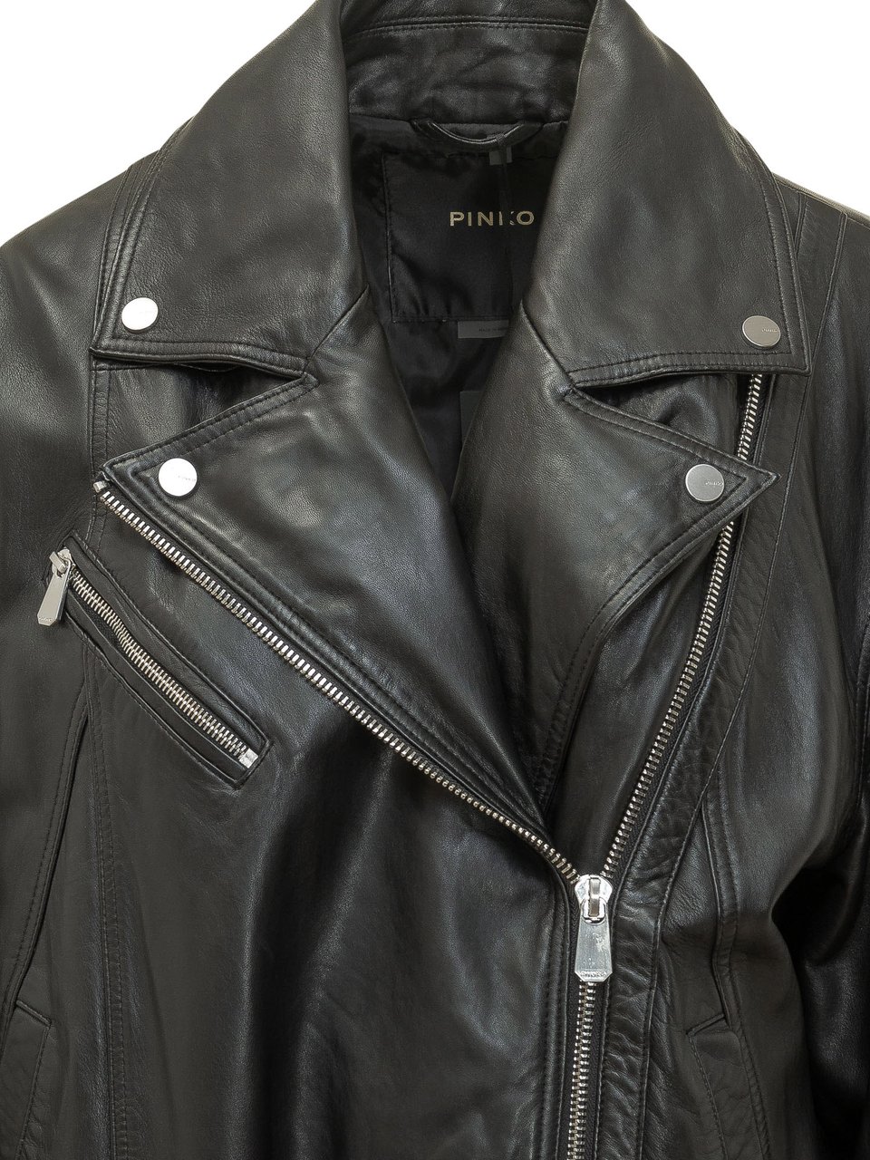 Pinko Giacca biker in pelle con cintura Zwart