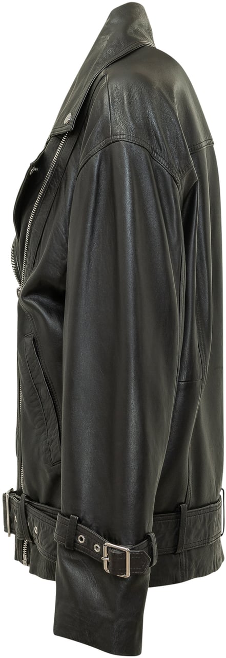 Pinko Giacca biker in pelle con cintura Zwart