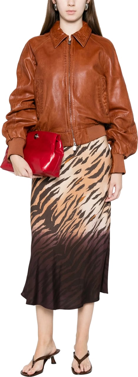 Pinko Brown Barbra Bomber Leather Jacket Bruin