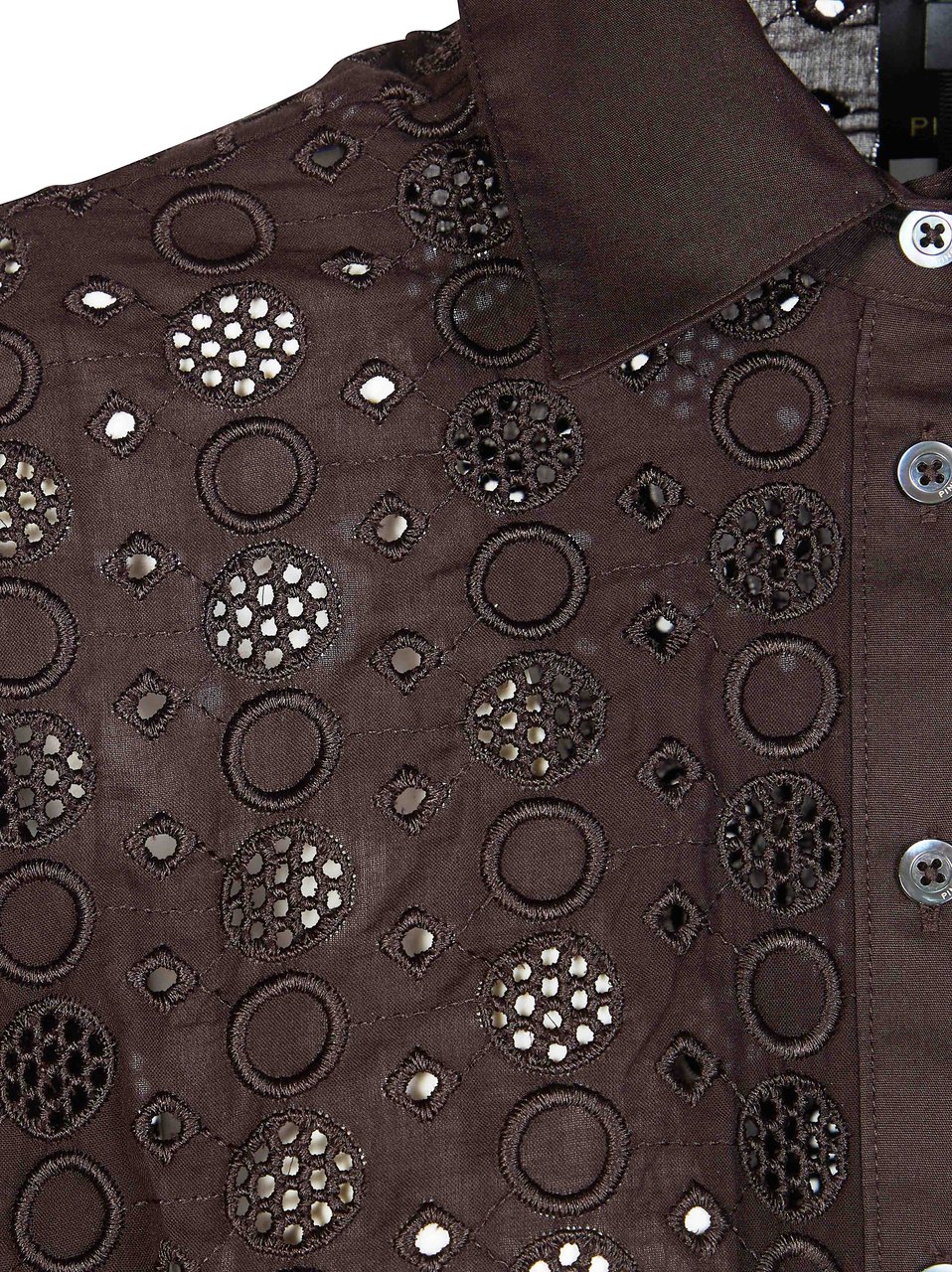 Pinko Brown Charita Poplin Embroidered Shirt Zwart