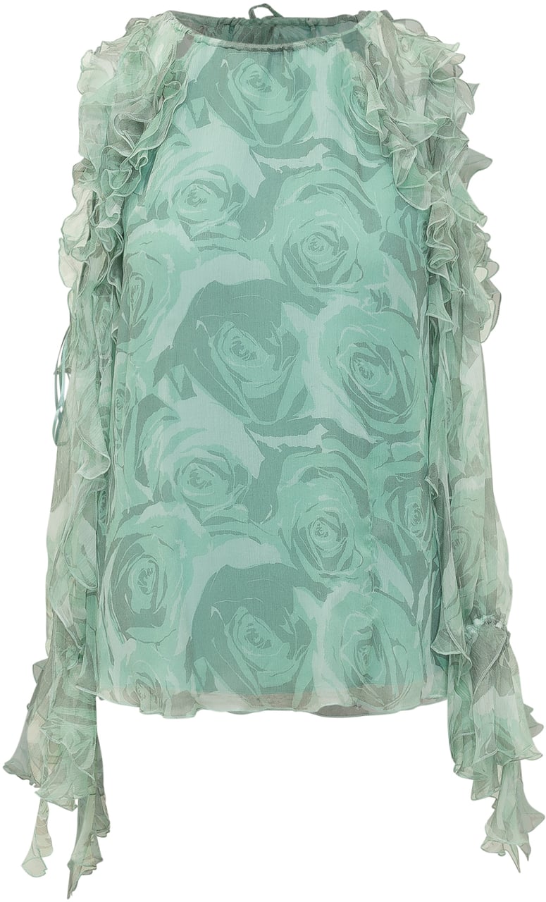 Pinko Blusa Saiak in Creponne con Stampa Floreale Lime