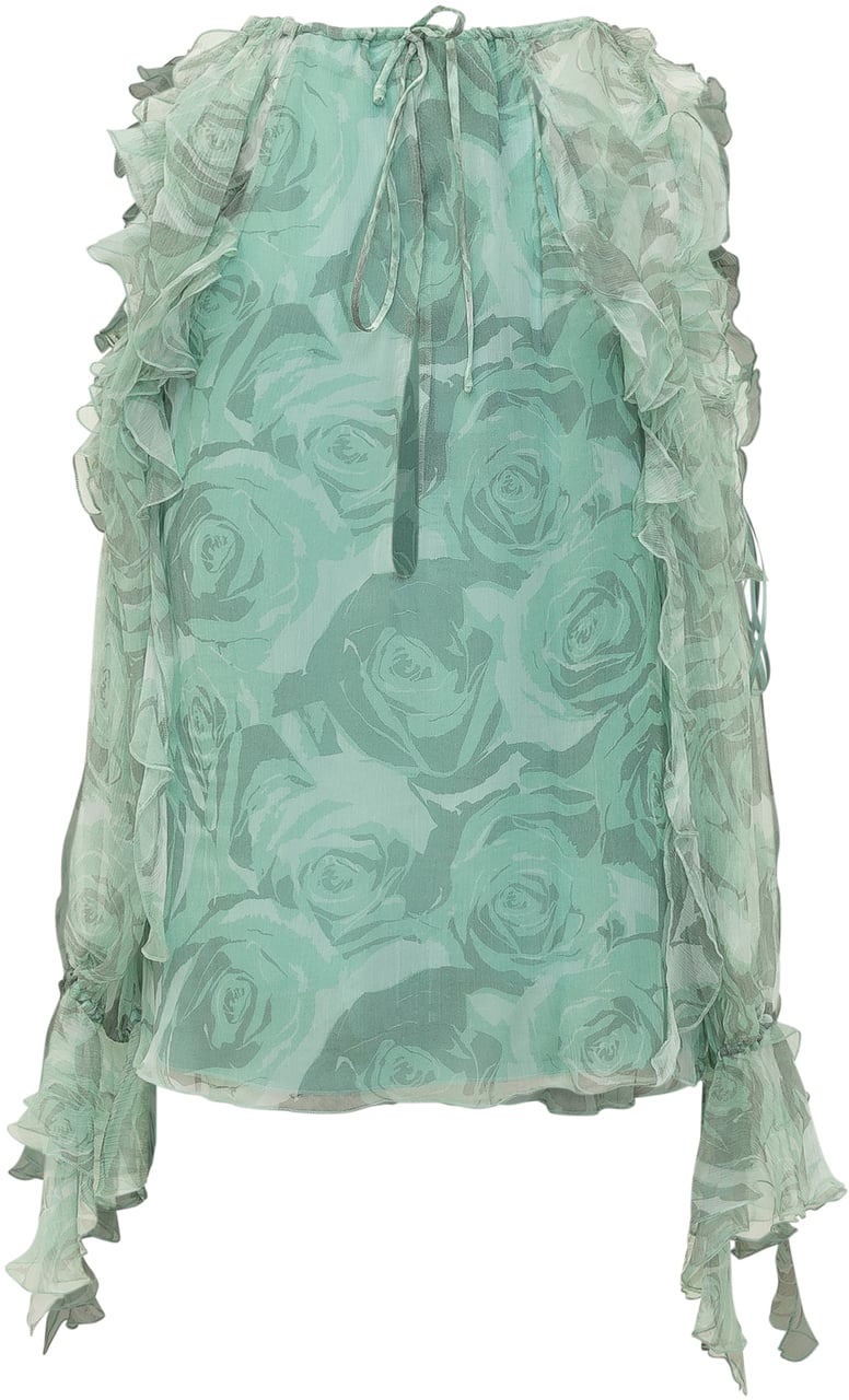 Pinko Blusa Saiak in Creponne con Stampa Floreale Lime